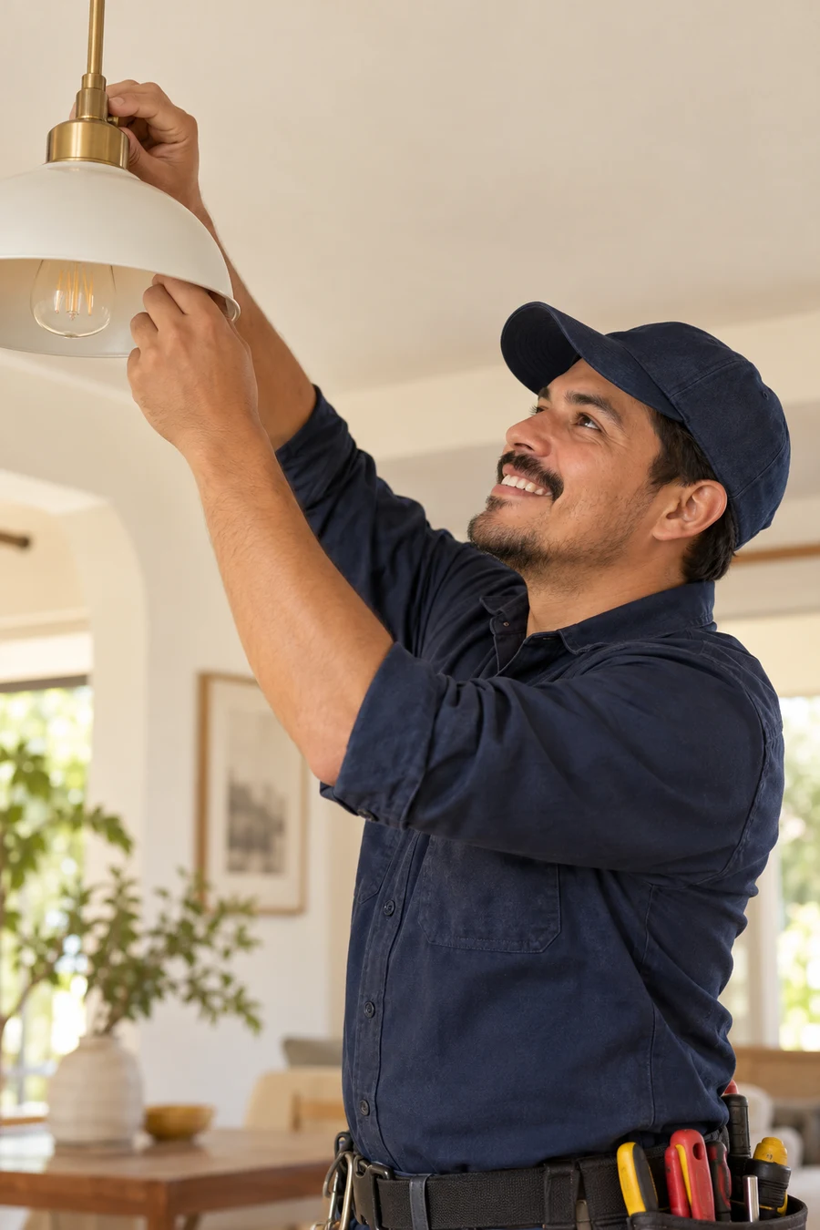 Electricista instalando una lámpara · Imagen ilustrativa